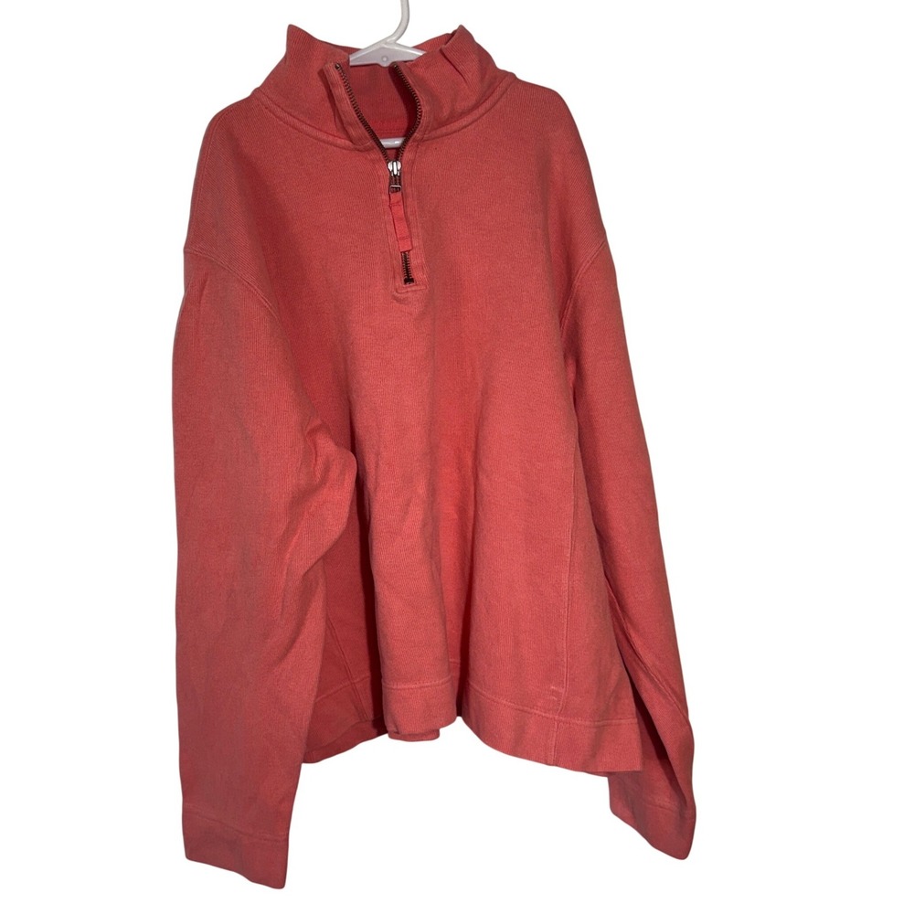 Eddie Bauer Quarter Zip Pullover Women Large Coral Ribbed Cotton Minimalist